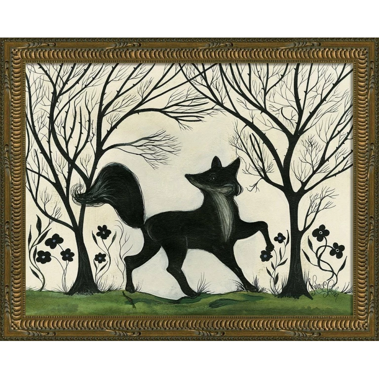 Animal Silhouette Fox – Framed Folk Art Print