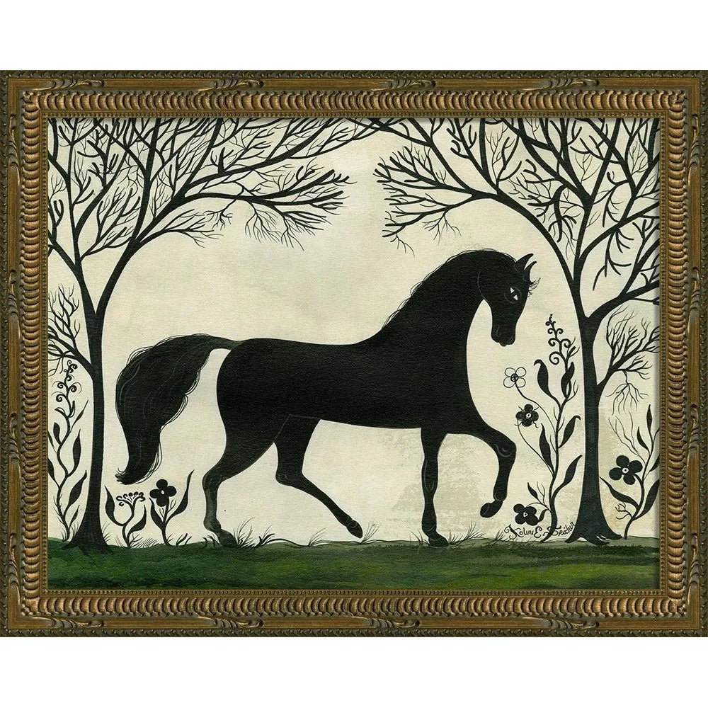 Animal Silhouette Horse – Framed Folk Art Print