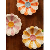Ceramic Flower Dipping Bowl with Orange Hand Painted Stripes