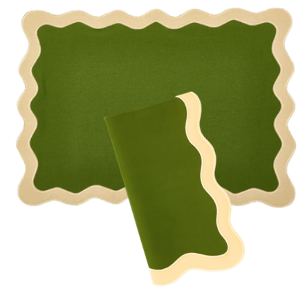 Hampton Moss Green & Tan Trim Placemat & Napkin (Set of 4)
