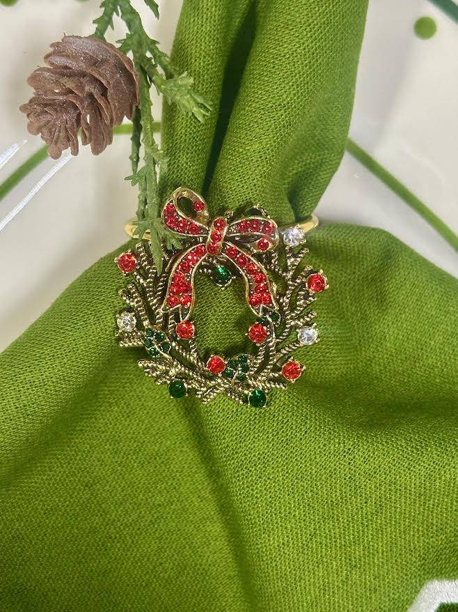 Red Bow Wreath Set of 4 Napkin Rings