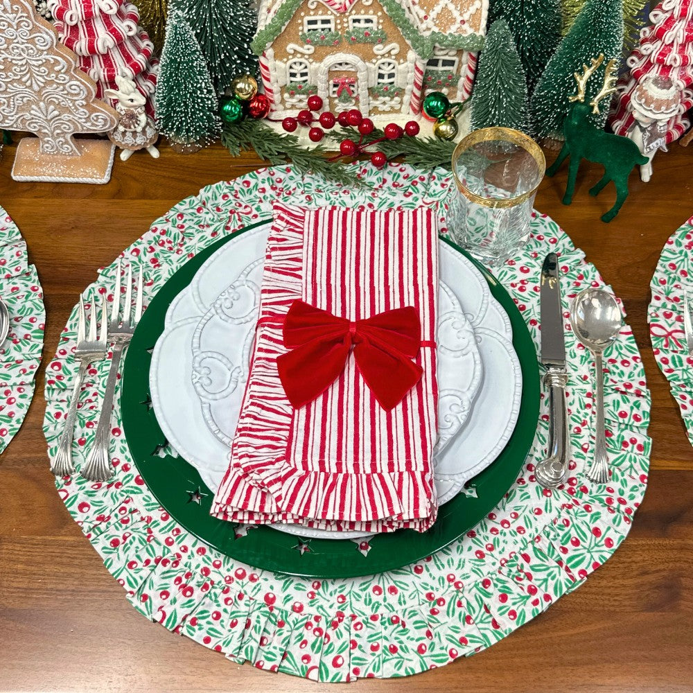 Red Stripe Ruffle Napkins (Set of 4)