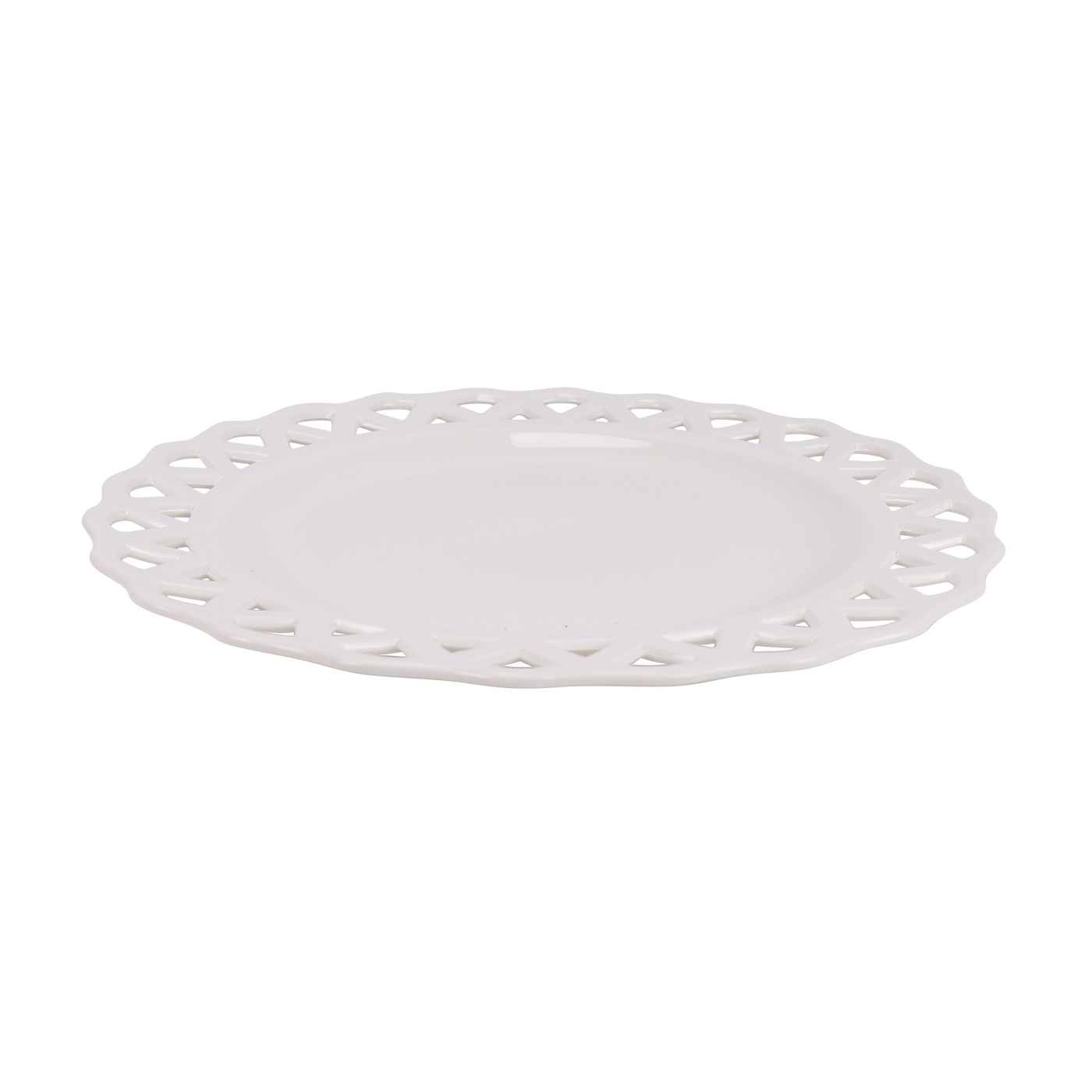 White Pierced Scalloped Charger with Blue Dots