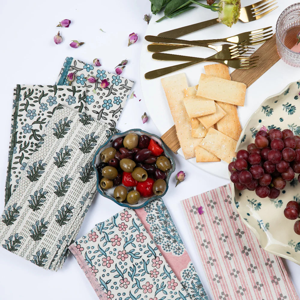 Tuscan Olive Block Print Table Linens