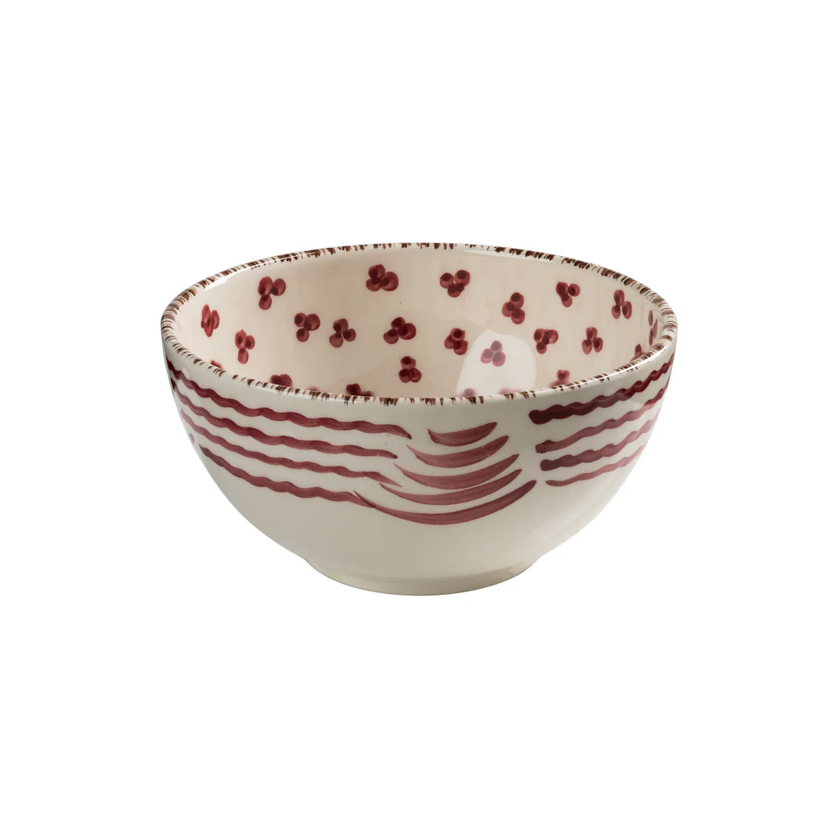 Madeira Wide Bowls – Pomegranate & Waves (Pink & White), Set of 2