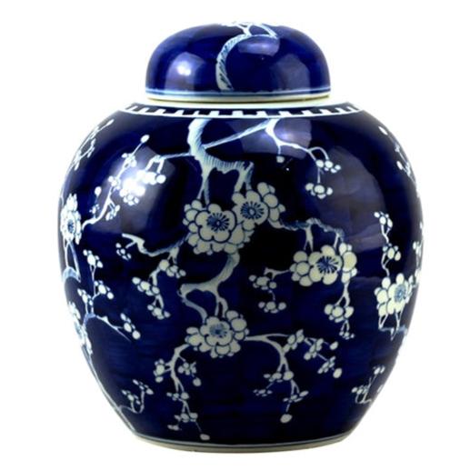 Round Navy Cherry Blossom Jar