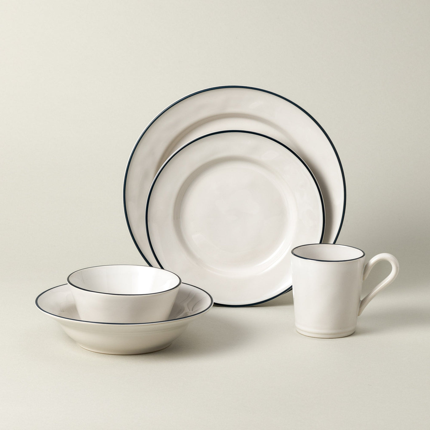 Beja 5-Piece Dinnerware Set (White with Blue)