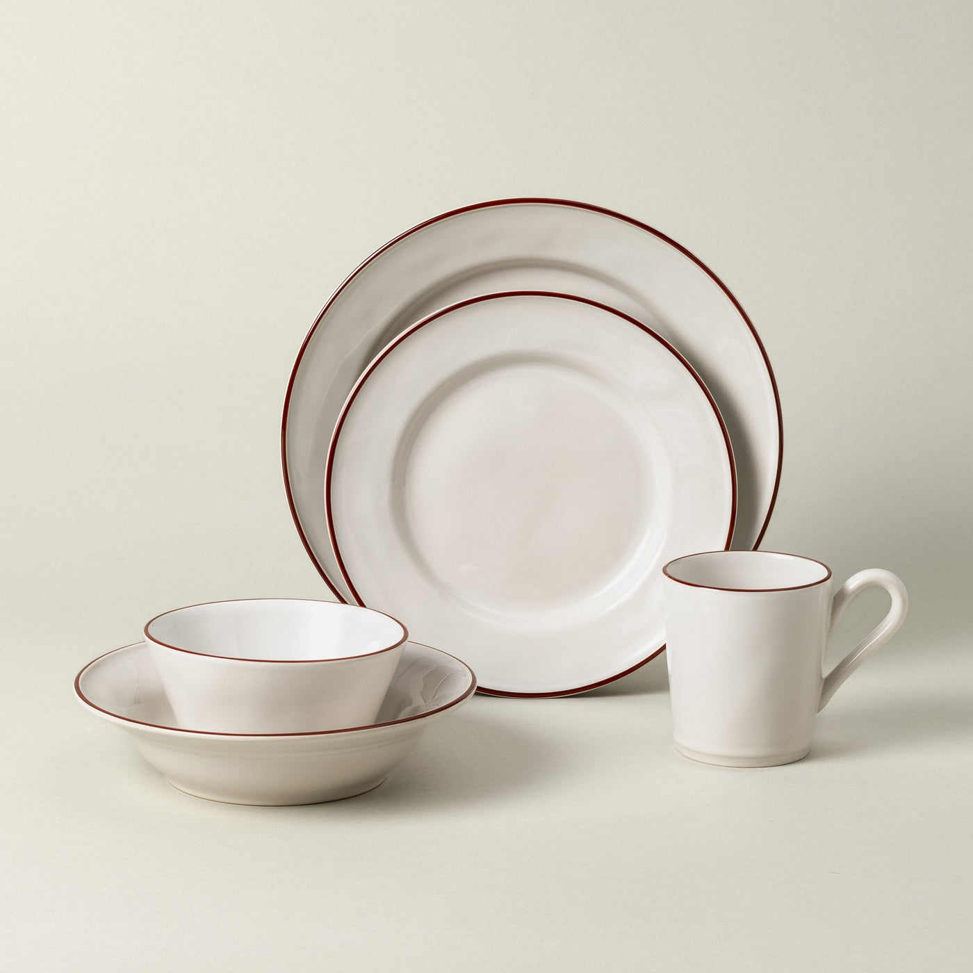Beja 5-Piece Dinnerware Set - White with Red