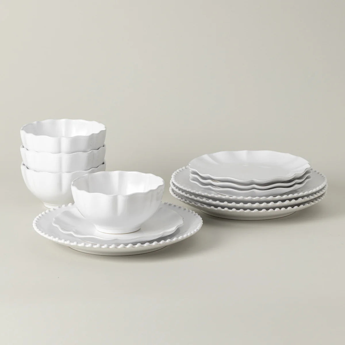 Rosa 12-Piece Dinnerware Set with Bowl (White)