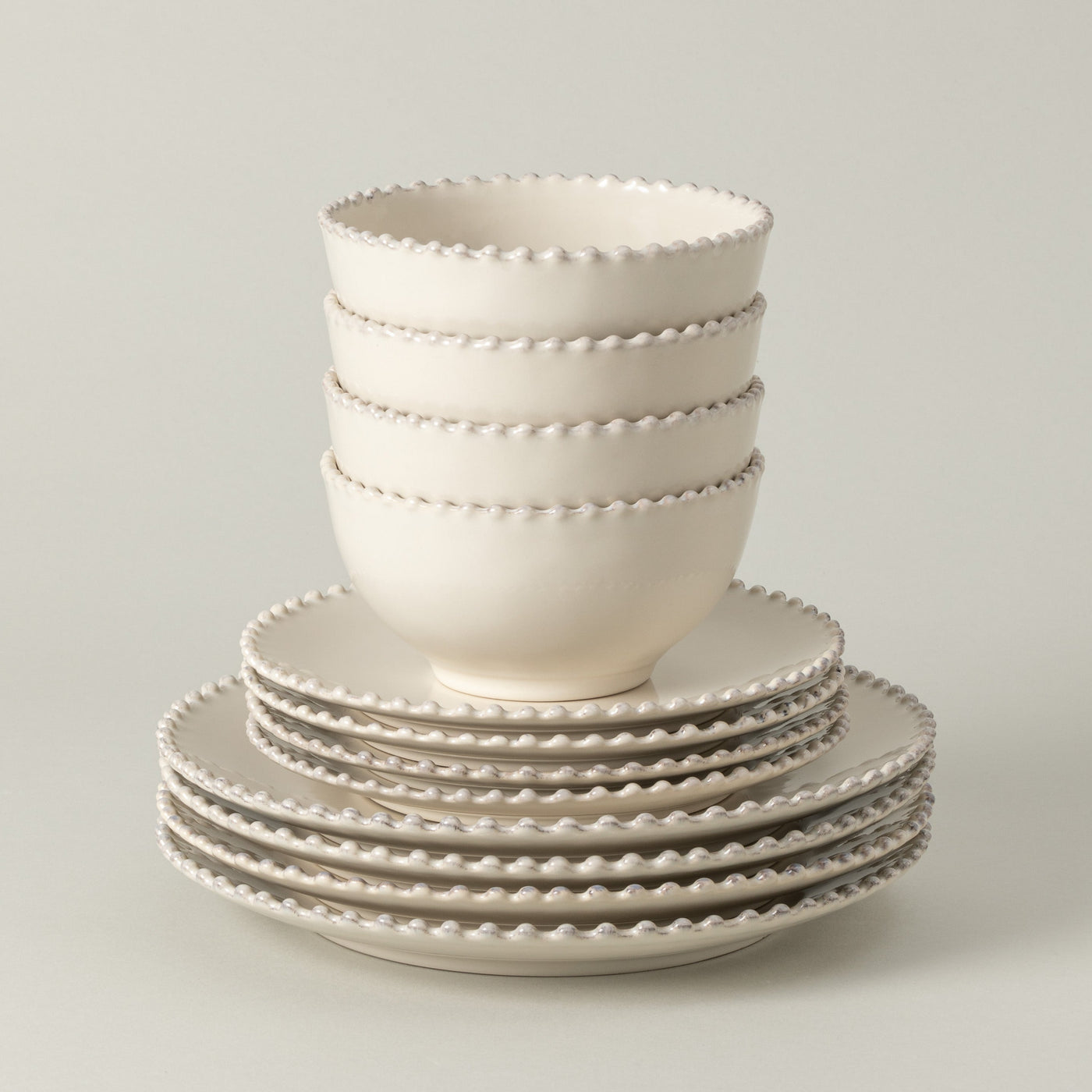 Pearl 12-Piece Dinnerware Set with Bowl  (Cream)