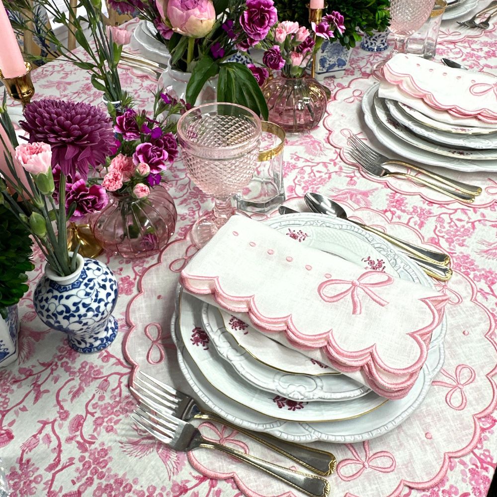 Studio Collection: Juliet Bows Napkins - White/Pink (Set of 4)