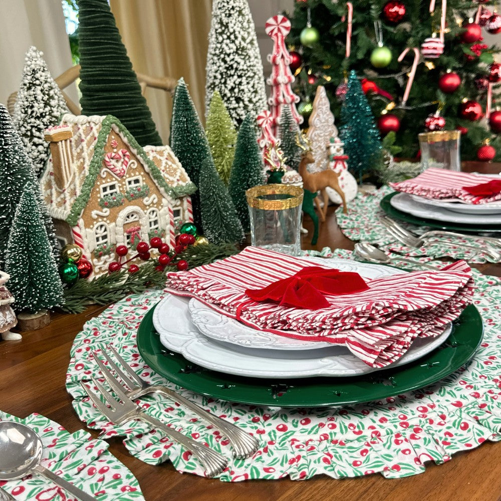 Red Stripe Ruffle Napkins (Set of 4)