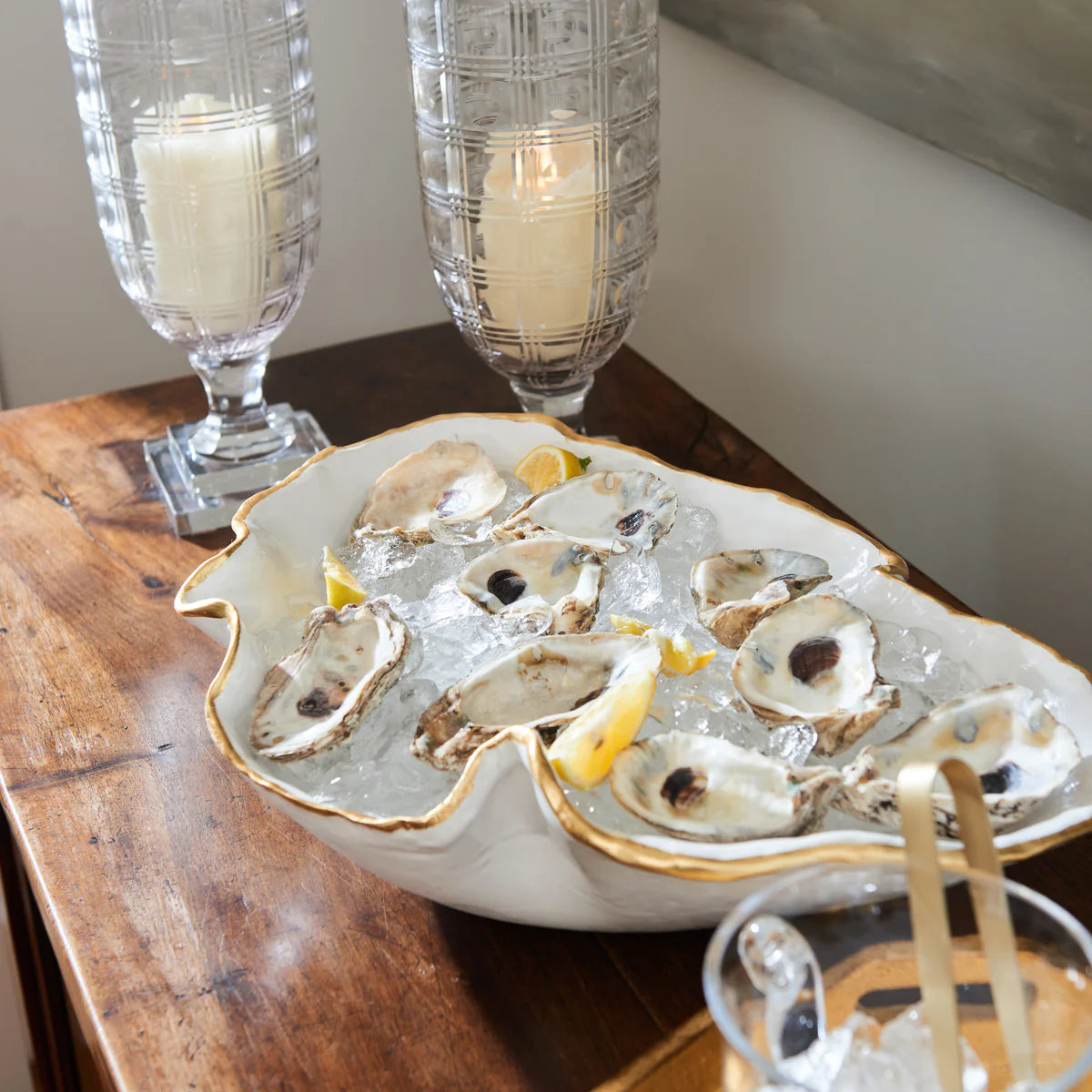 Atelier Free Form Bowl, White with Gold Trim