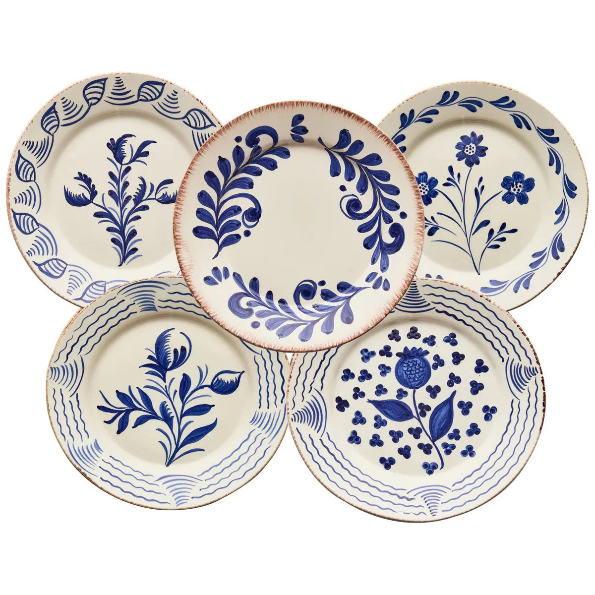 Madeira Dinner Plate Set – Assorted Designs (Blue & White), Set of 10