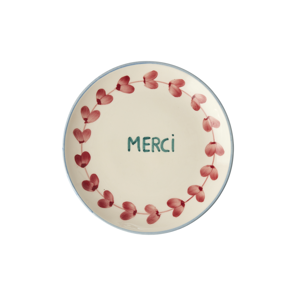 Ceramic Cake Plate with Hand Painted Merci