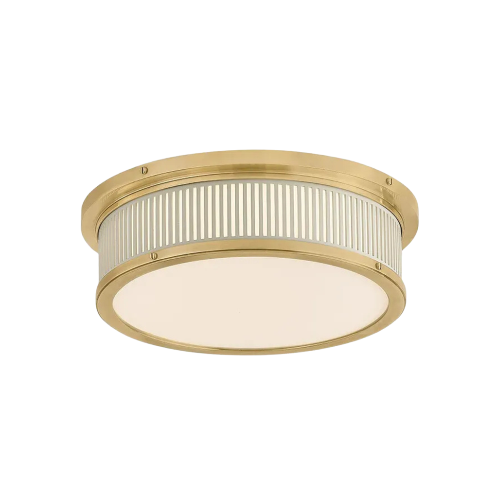 Ashdown Flush Mount in Brass/Off White - coastal lighting