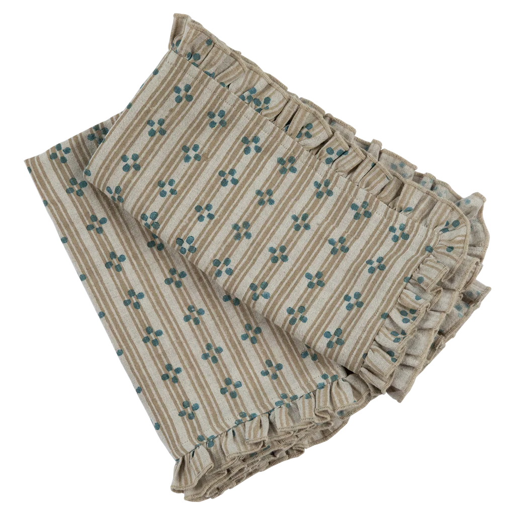 Bluebell Ruffle Block Print Table Linens