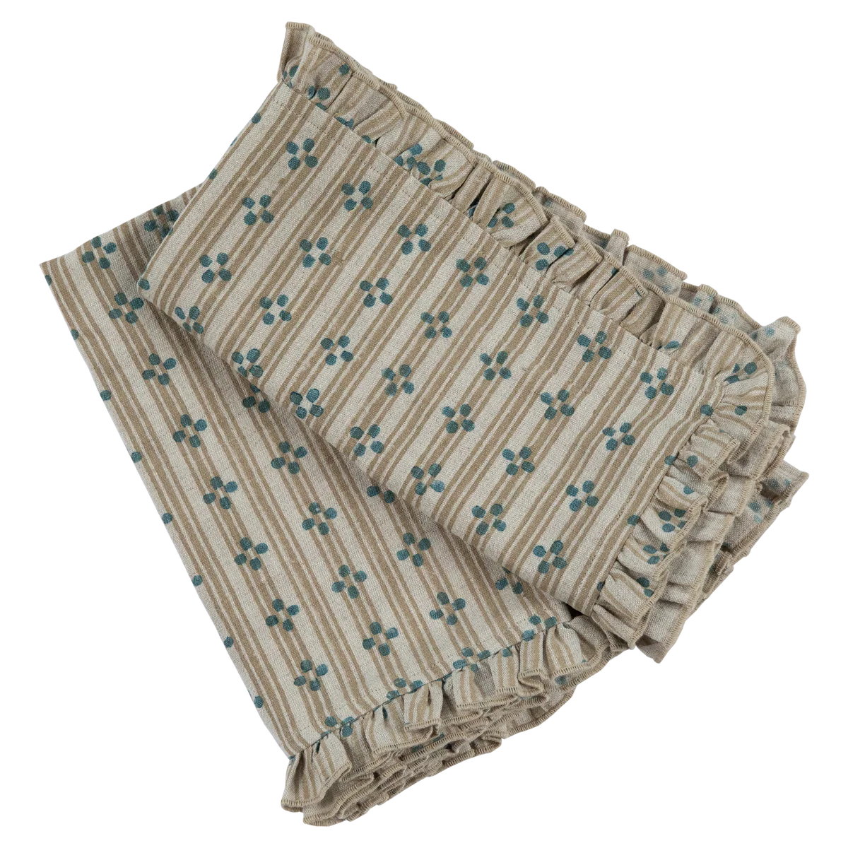 Bluebell Ruffle Block Print Table Linens