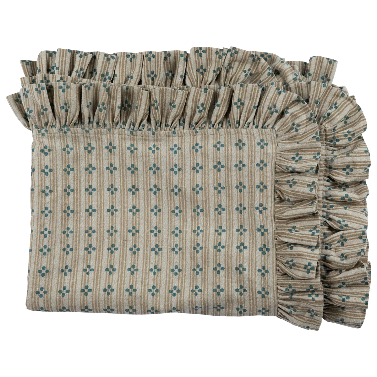 Bluebell Ruffle Block Print Table Linens