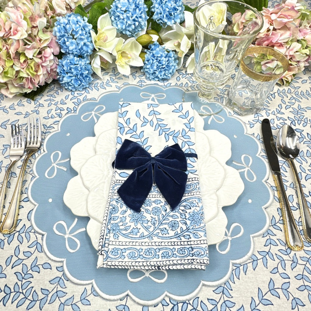 Blue Velvet Bow Napkin Ties (Set of 4)