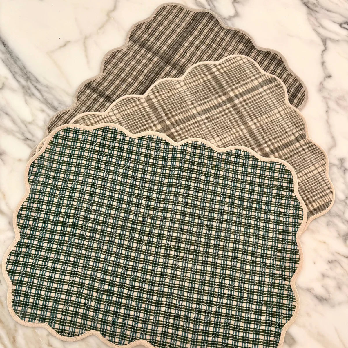 Charcoal Plaid Block Print Table Linens