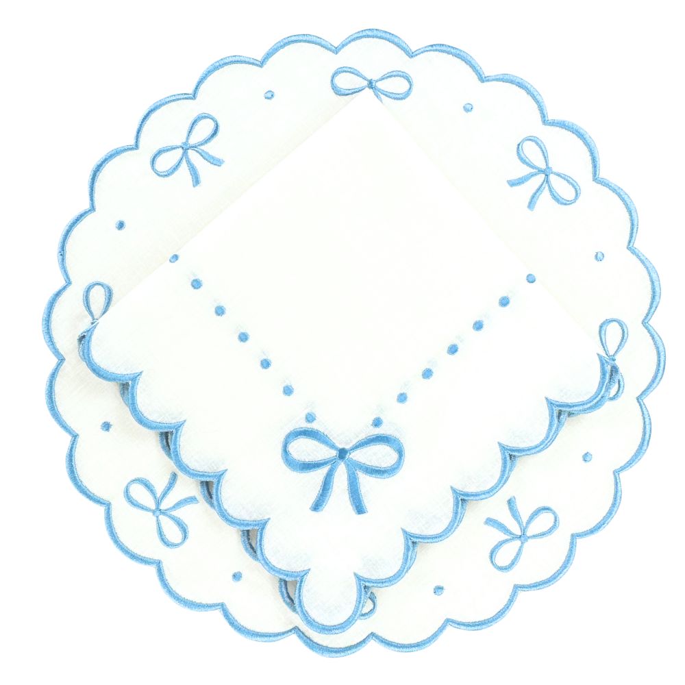 Studio Collection: Juliet Bows Napkins - White/Blue (Set of 4)