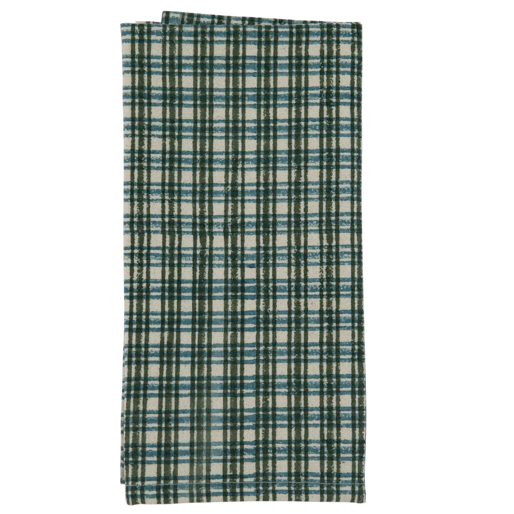 Olive Check Block Print Table Linens