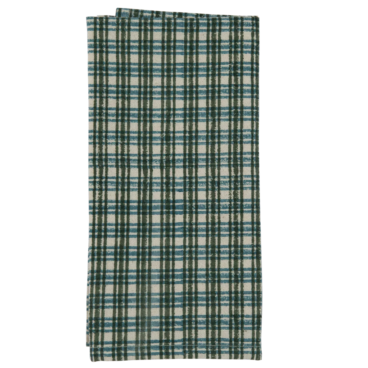 Olive Check Block Print Table Linens