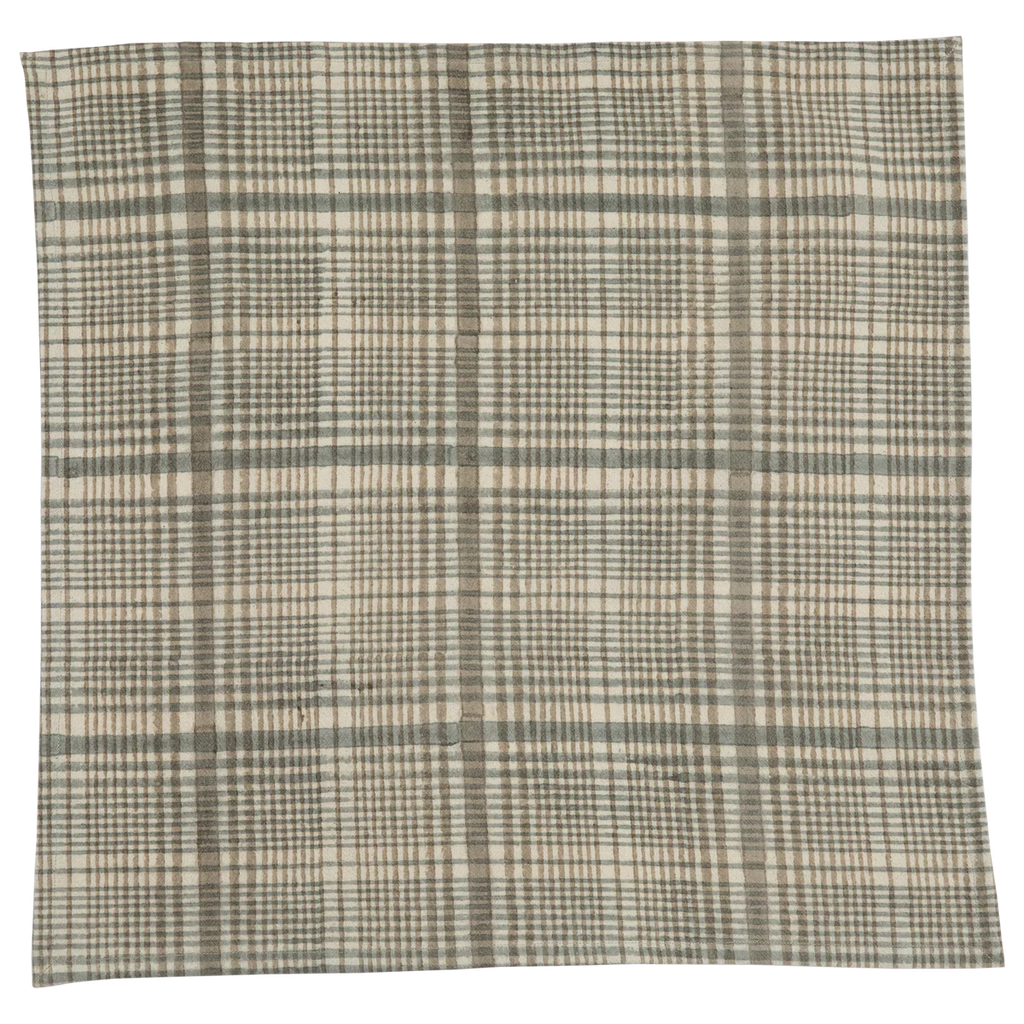 Charcoal Plaid Block Print Table Linens