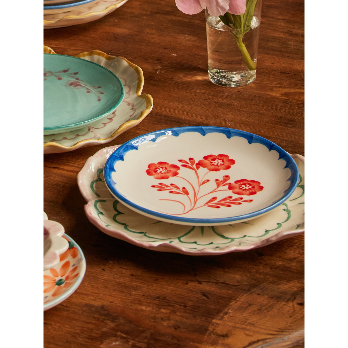 Ceramic Cake Plate with Hand Painted Vintage Flower