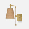 Coastal raffia wall sconce for bathroom vanity, layered modern cottage lighting idea
