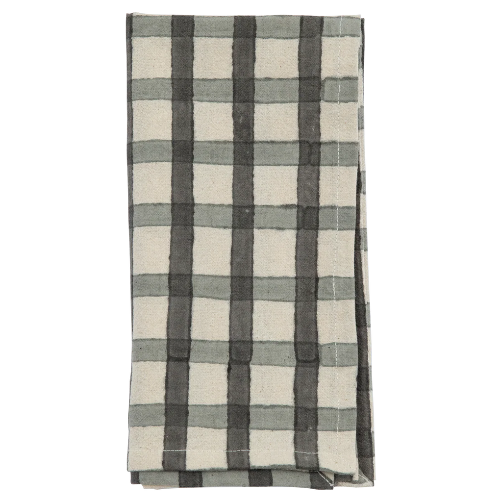 Midnight Check Block Print Table Linens