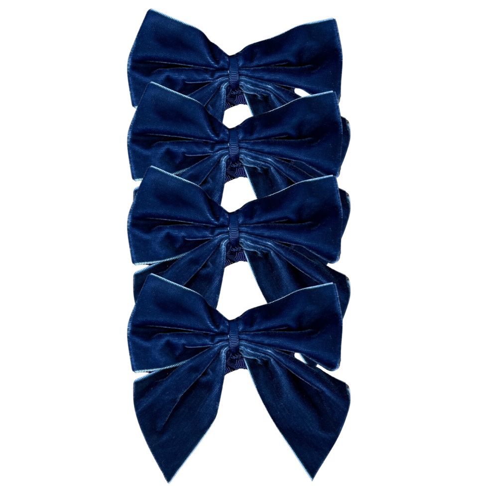 Blue Velvet Bow Napkin Ties (Set of 4)