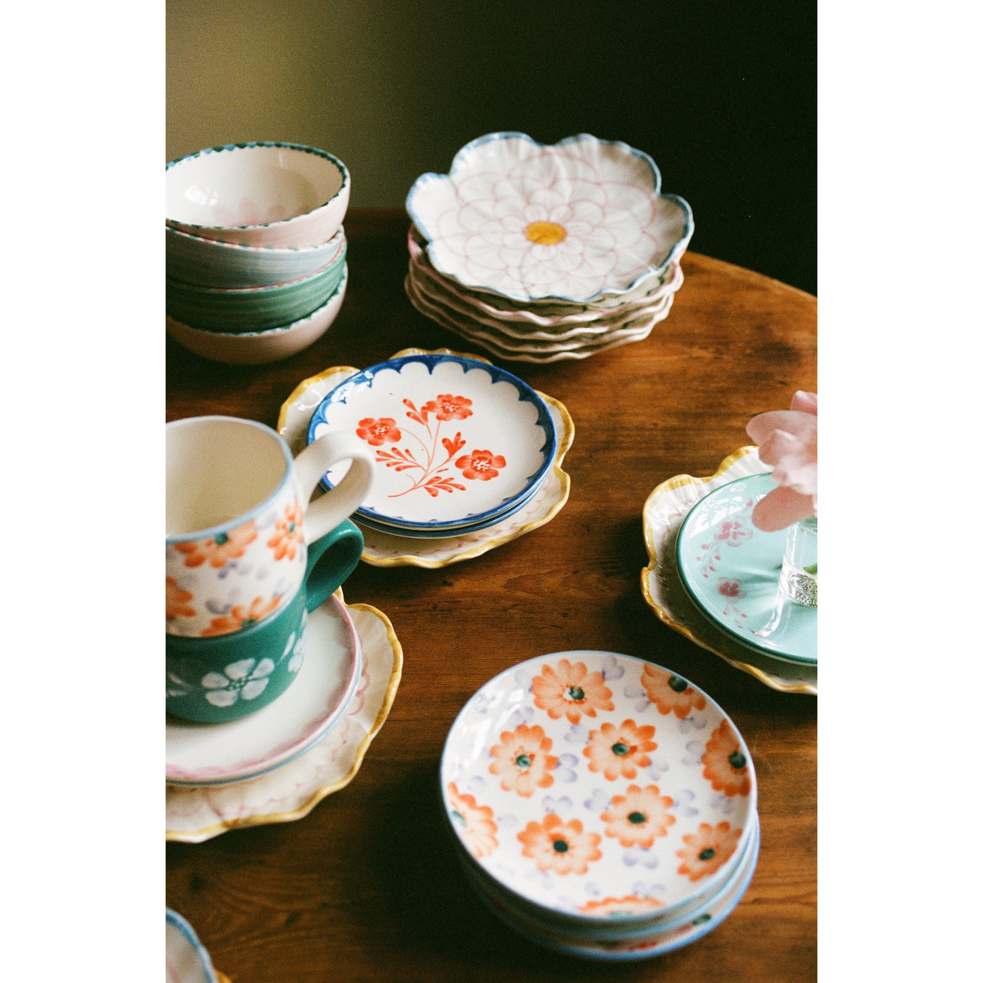 Ceramic Cake Plate with Hand Painted Vintage Flower