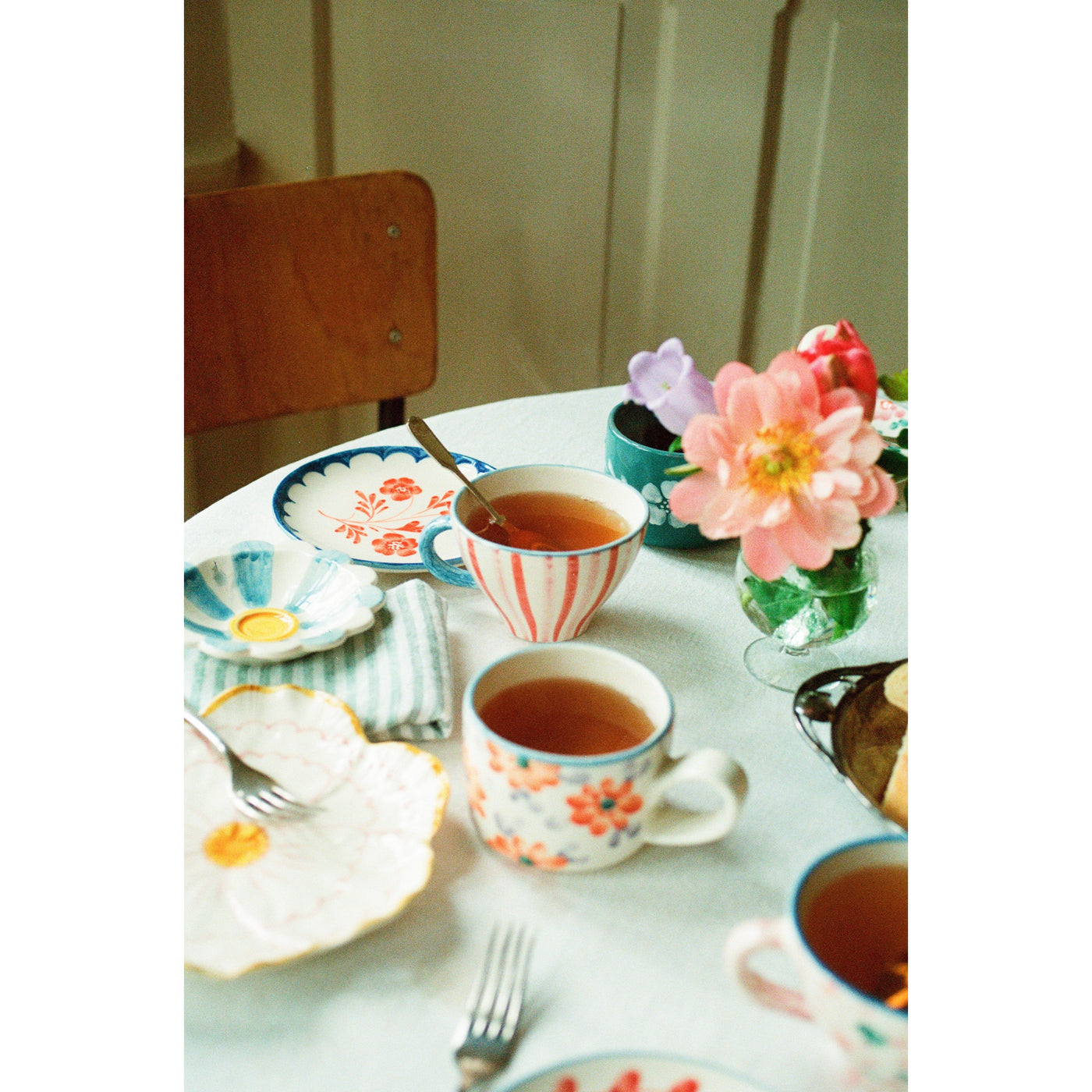 Ceramic Tea Cup with Hand Painted Stripes - 5.0 oz