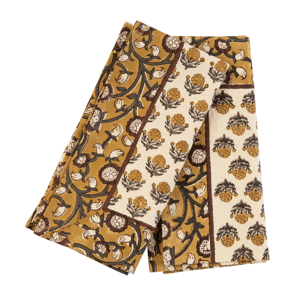 Marigold Border Block Print Table Linens