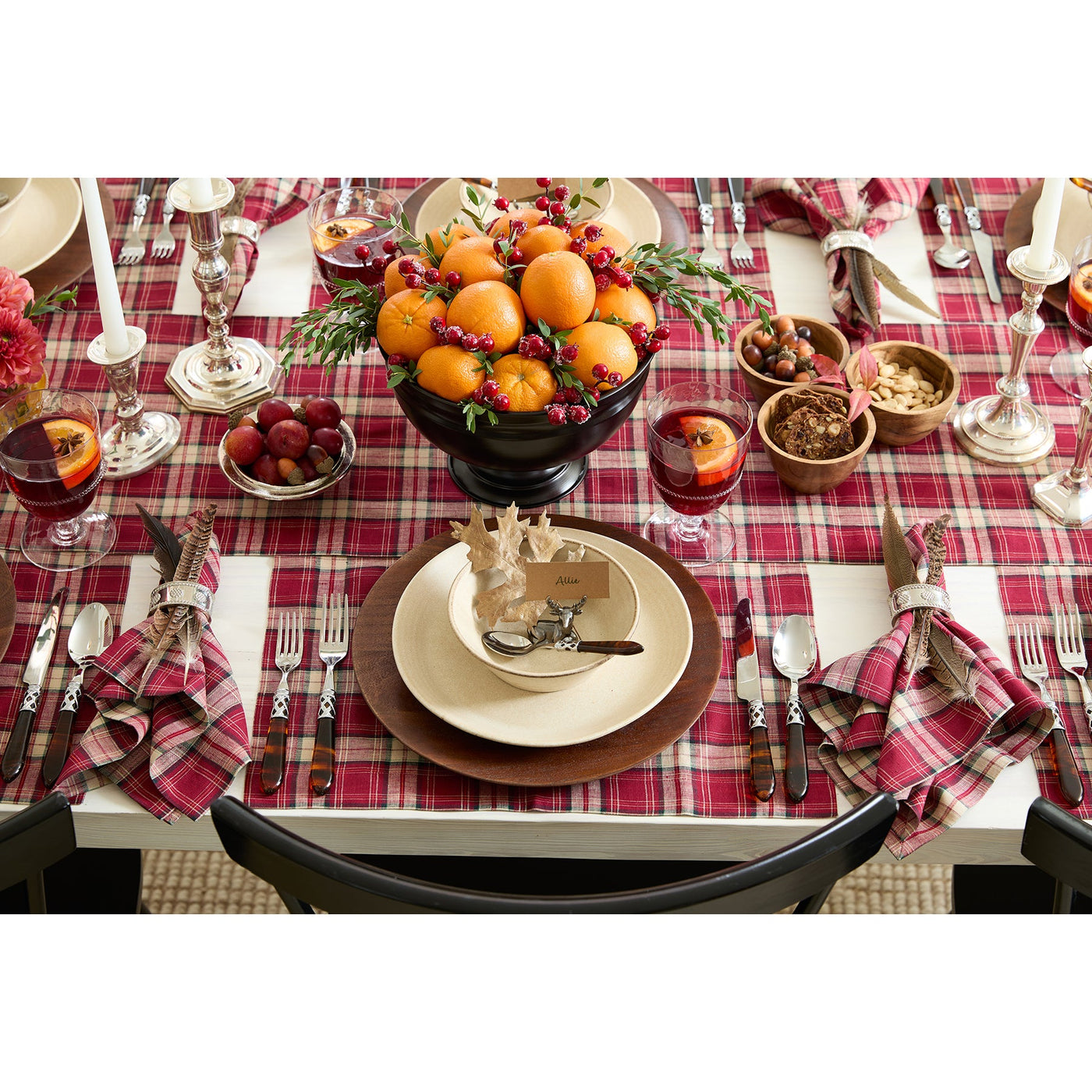 Burgundy Plaid Napkins, Set of 4