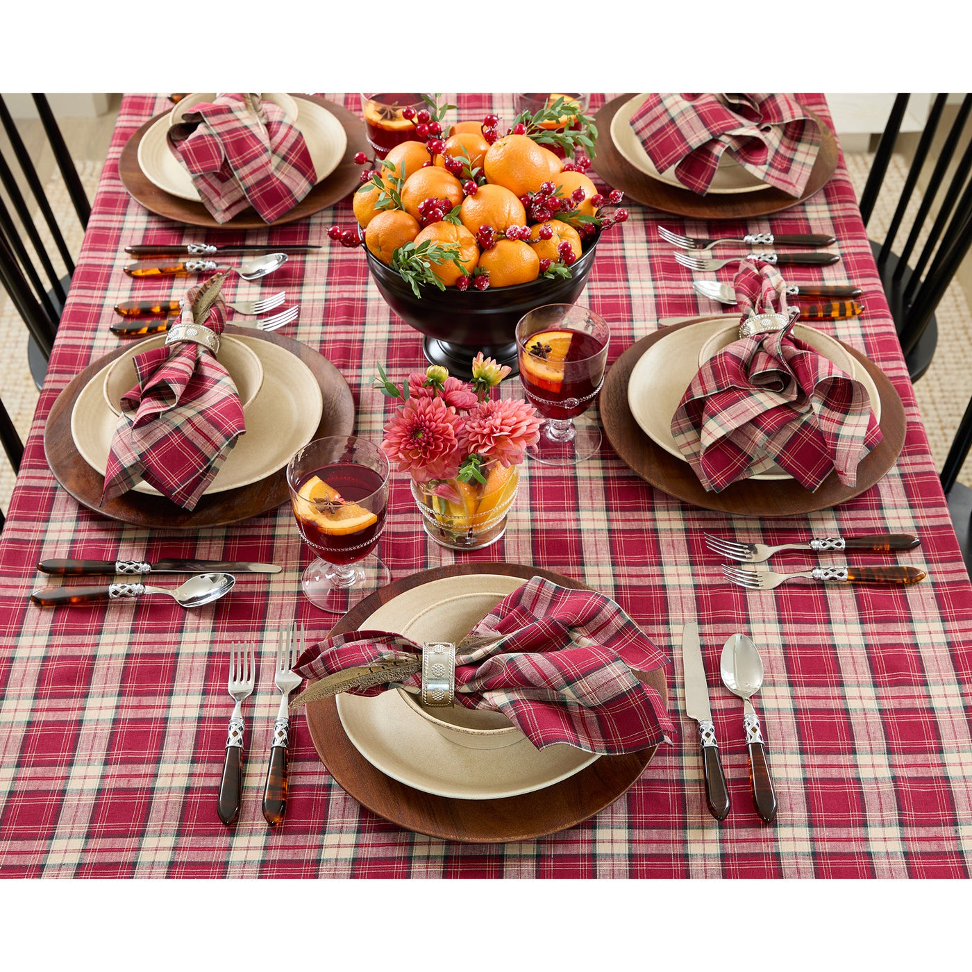 Burgundy Plaid Napkins, Set of 4