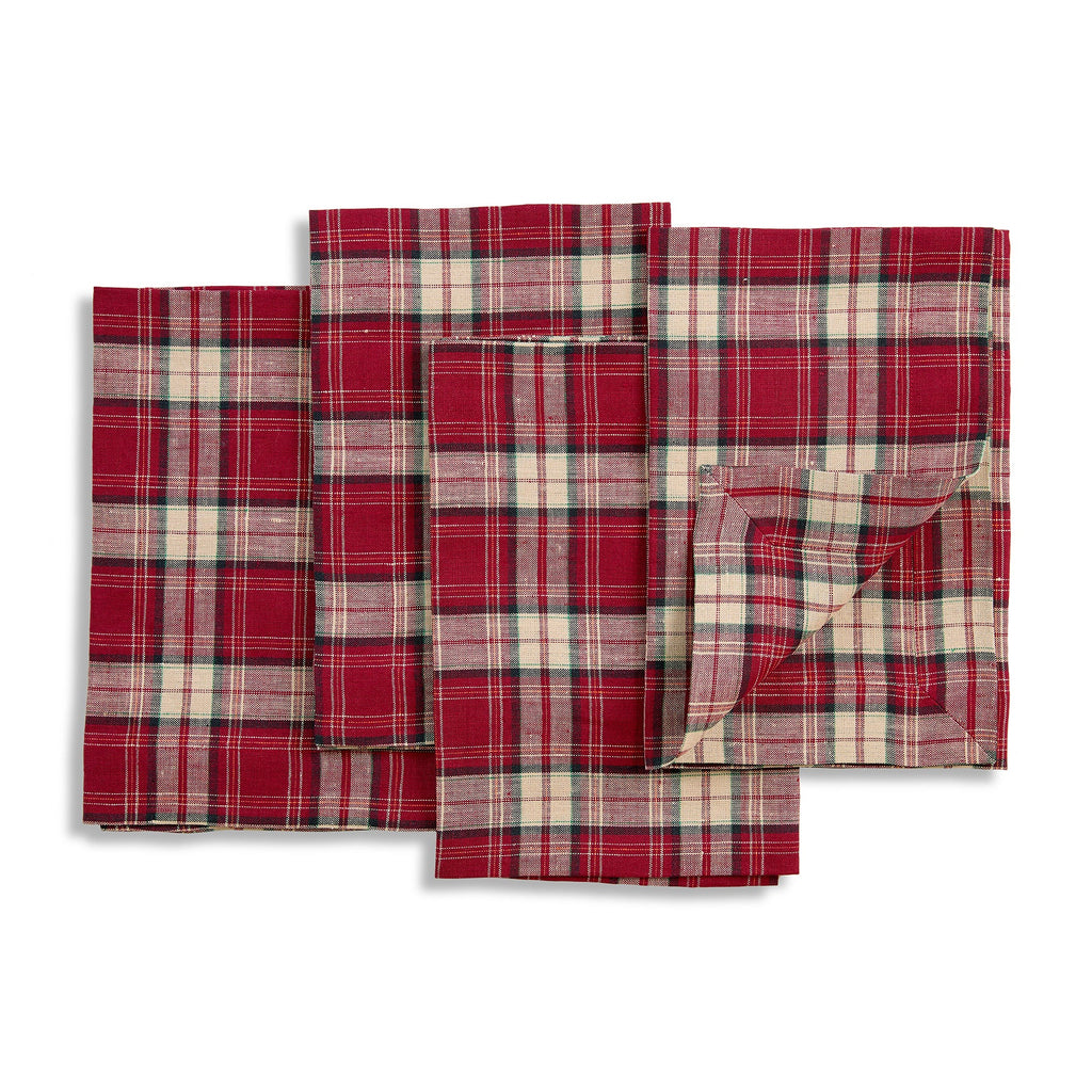 Burgundy Plaid Napkins, Set of 4