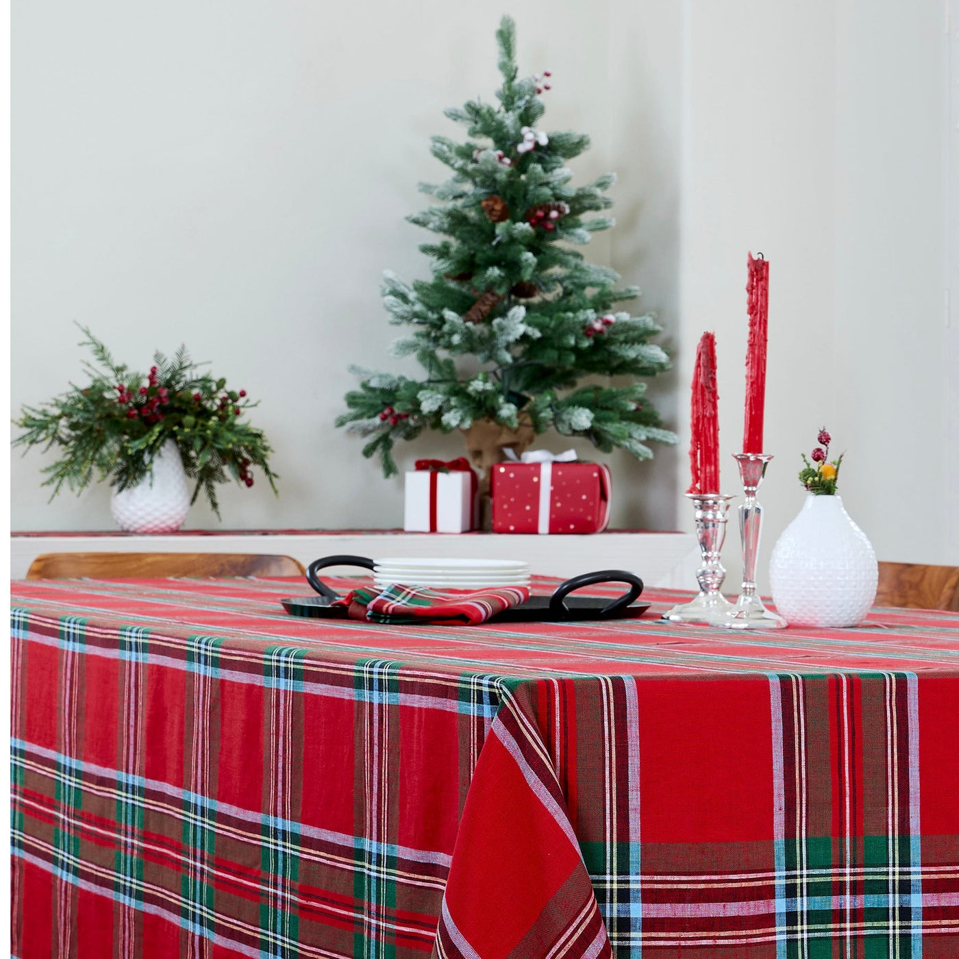 Madras Holiday Plaid Table Throw