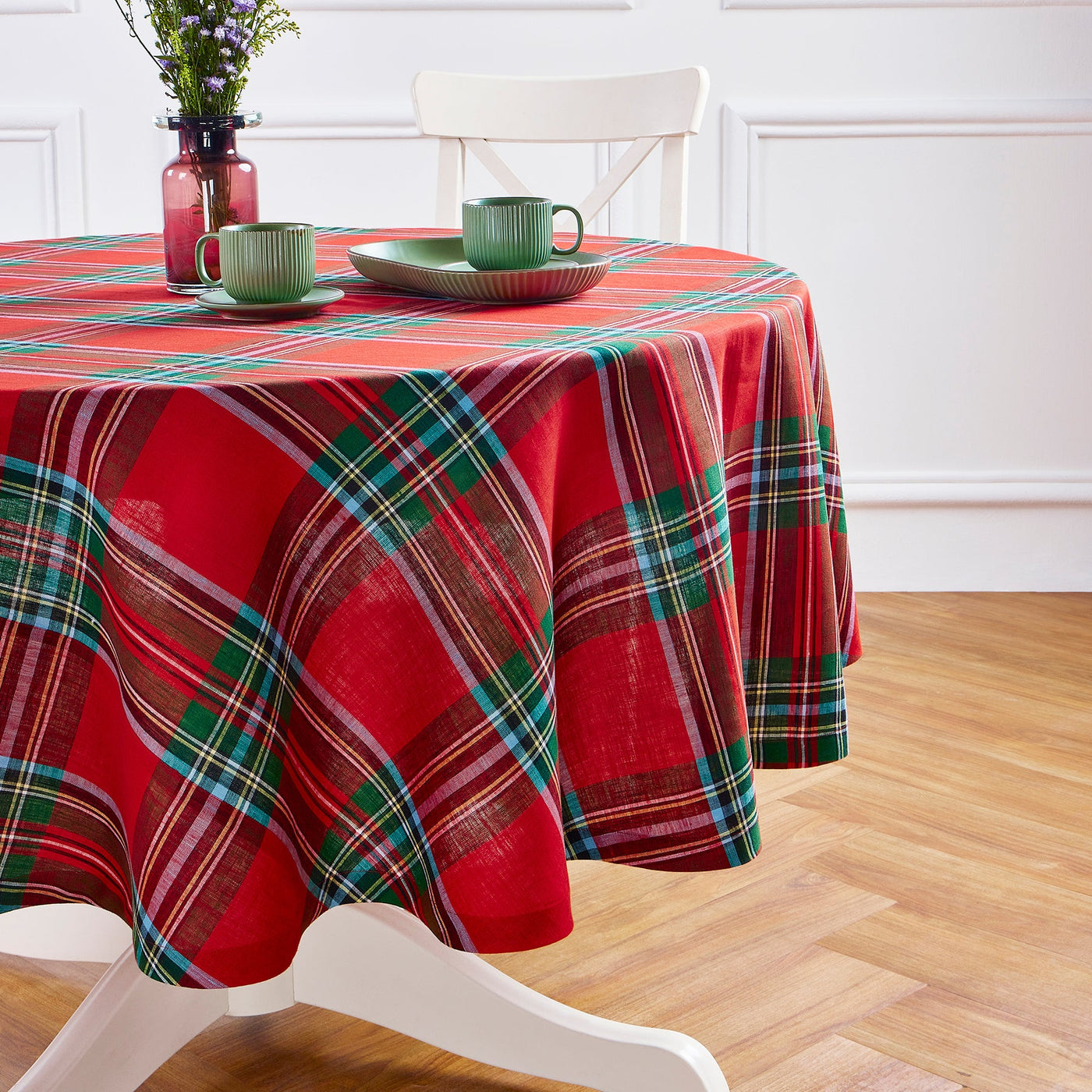 Madras Holiday Plaid Round Tablecloth