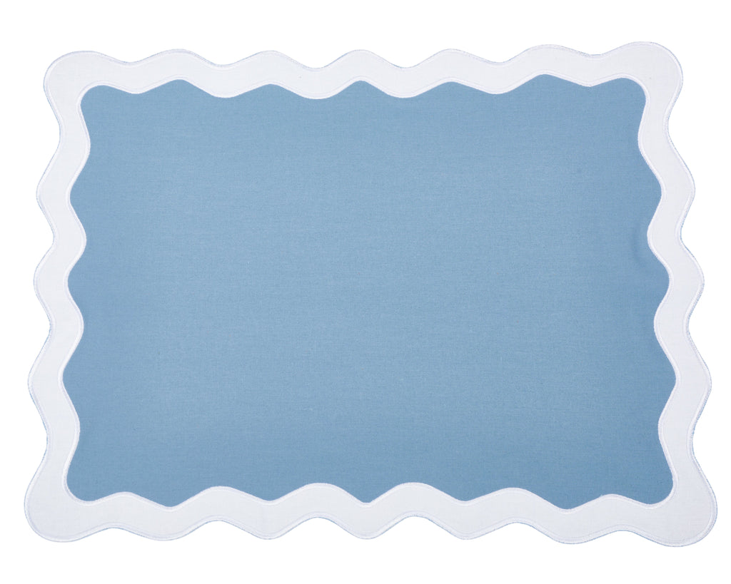 Hampton Pale Blue & White Trim Placemat & Napkin