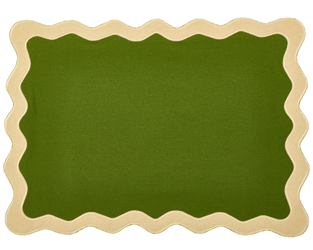 Hampton Moss Green & Tan Trim Placemat & Napkin (Set of 4)
