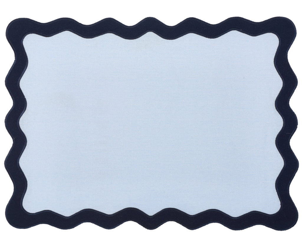 Hampton Pale Blue & Navy Trim Placemat & Napkin