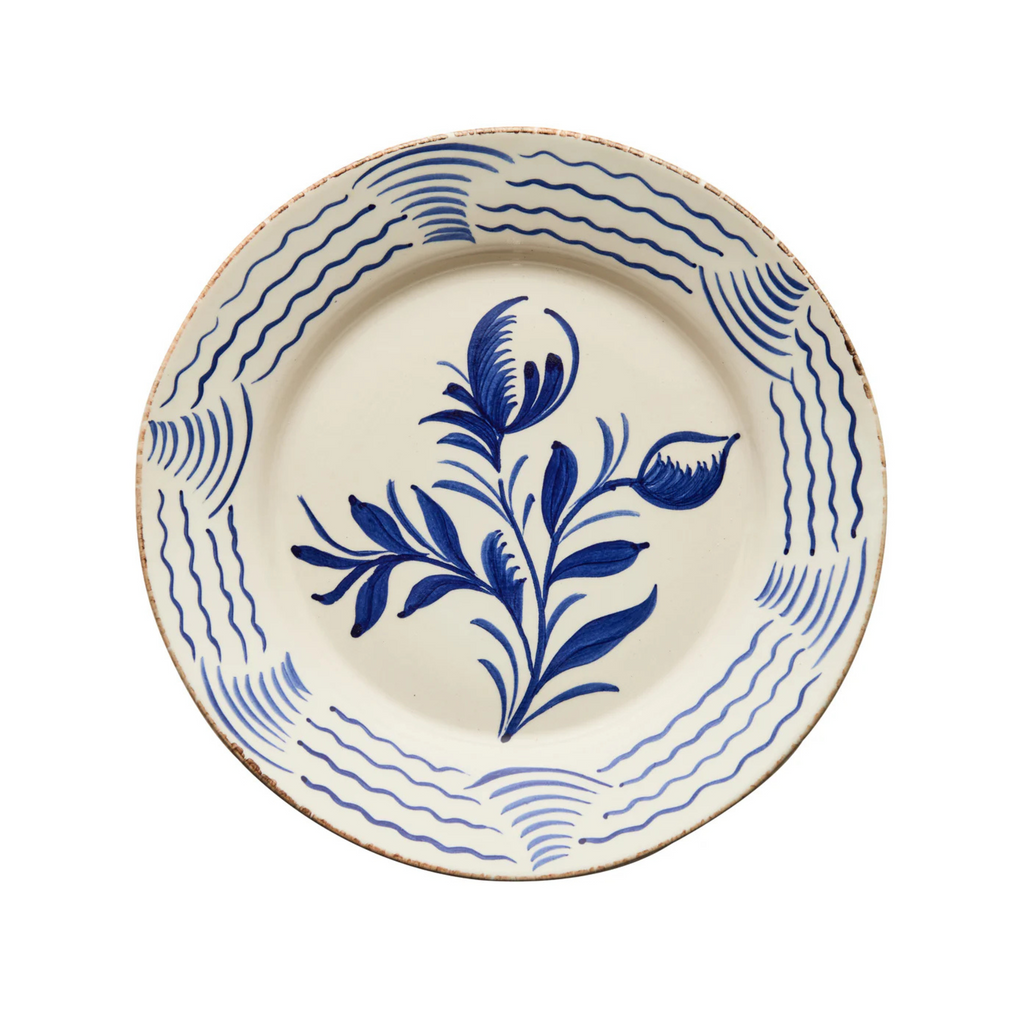 Madeira Dinner Plate – Flowers & Waves (Blue & White)