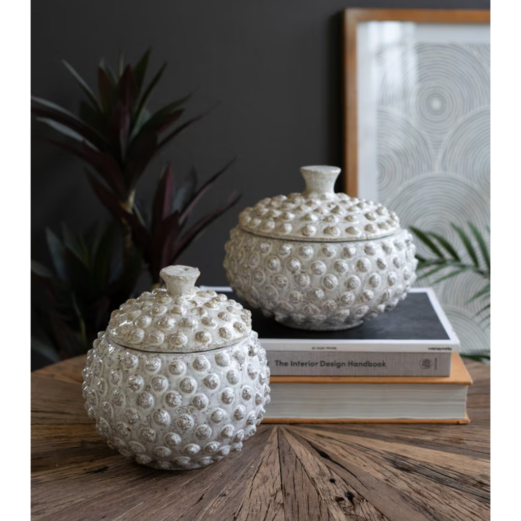 Pebbled White Ceramic Canisters (Set of 2)