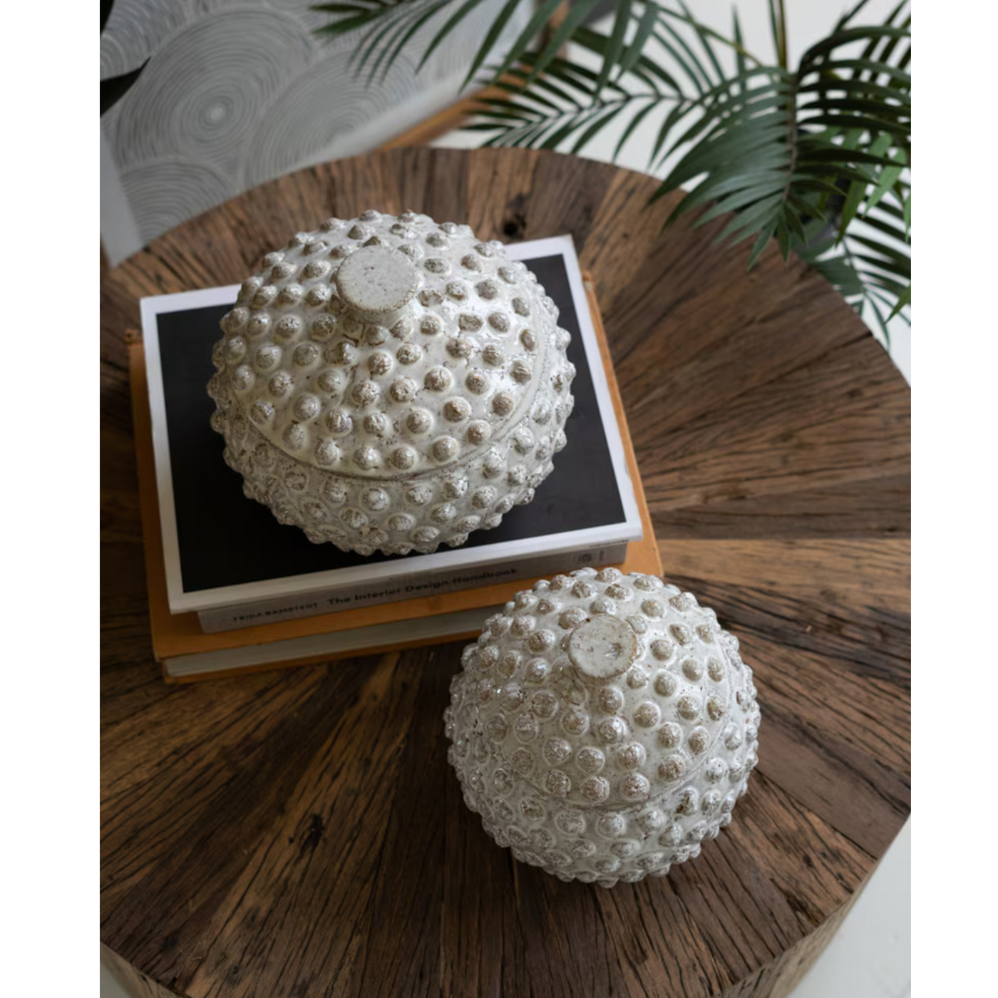 Pebbled White Ceramic Canisters (Set of 2)