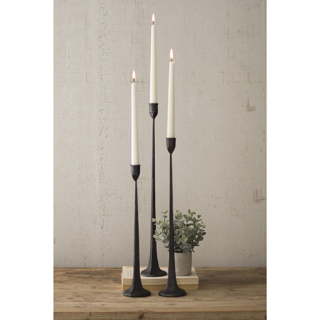 Tall Cast Iron Taper Candle Holder Trio