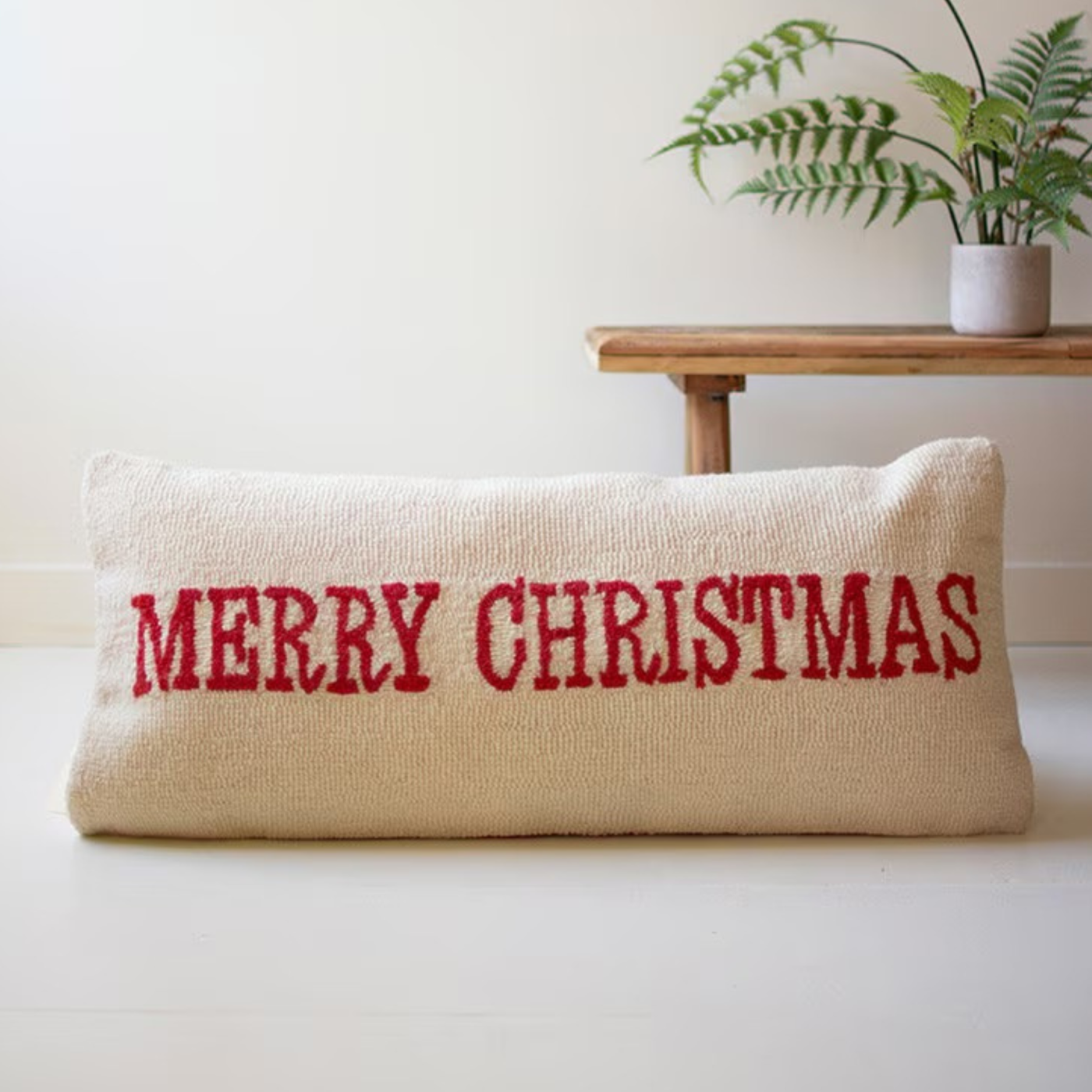 Merry Christmas Hand Hooked Pillow