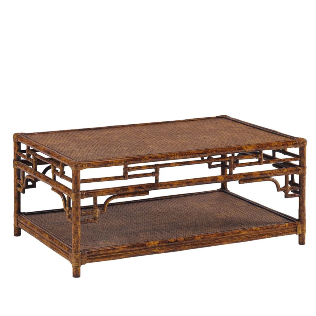 Pagoda Bamboo and Rattan Coffee Table in Small in rattan and woven with Antique Tortoise finish - coastal coffee table